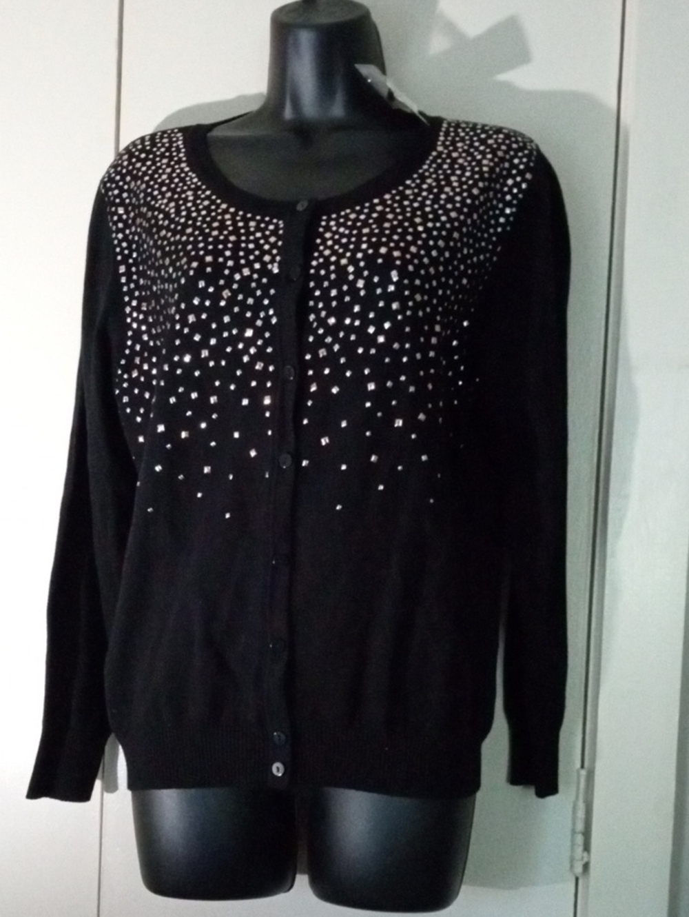 NWT Black Studded Cotton Blend Cardigan with Silver & Gold Toned Accents XL